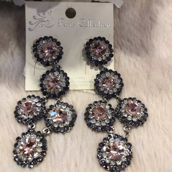 SOLD Paris Collection Pink and Clear Rhinestone Statement Earrings - Picture 1 of 5